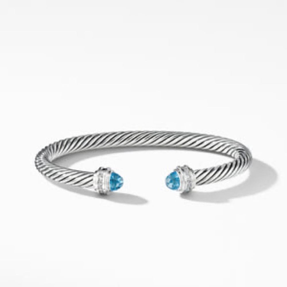 David Yurman Topaz & Diamond Silver Cable Bracelet